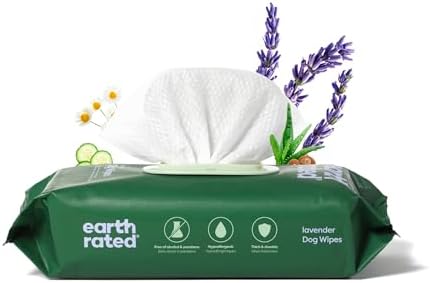 Earth Rated Dog Wipes, Hypoallergenic, 3-in-1 Cleaning and Hydrating, for Grooming Paws, Body and Butt, Lavender Scented, 100 Count