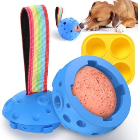 Fillable Dog Chew Toy, Treat Tray for Frozen Dog Food, DIY Fillable Rubber Treat Toy and Silicone Molds, Sturdy Chew Enrichment Stimulation Toys (Blue)