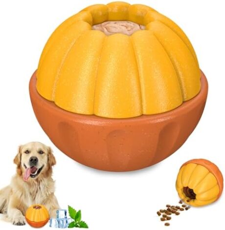 Freeze Interactive Dog Toy with Treat Dispenser, Chew-Resistant Enrichment Toy for Boredom Relief, Easy-Fill Ice Mold & Snack Holder for Puppies (Orange)