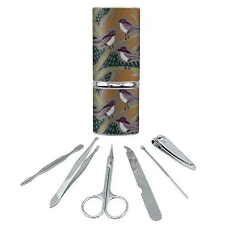 Fun Little Purple Birds Pattern Stainless Steel Manicure Pedicure Grooming Beauty Care Travel Kit