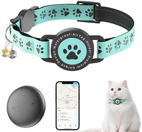 GPS Tracker for Cats, Waterproof GPS Cat Trackers Cats Collar with Bells, No Subscription, GPS Cat Collar, Adapt with Apple Find My (iOS Only) Finder Tag for Vehicles, Pets, Kids (Blue)