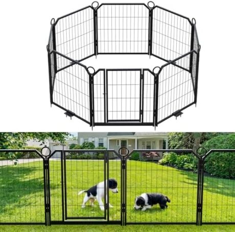 GarveeLife Dog Playpen Indoor, 8 Panel Dog Fence with Gate for Yard,Pet Exercise Pen for Rv Camping Garden for Puppy and Small Dogs with Fixed Stakes(24 in)