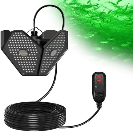 Goldlife 110V Underwater Fishing Light with 50ft Cable, Foldable Brightness Green LED Submersible Light Attractants for Docks/Boats/Kayaks, IP69K Rated for Fresh & Salt Water