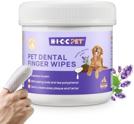 HICC Pet Teeth Cleaning Wipes for Dogs & Cats, Remove Bad Breath by Removing Plaque and Tartar Buildup, Disposable Dog Finger Toothbrush Gentle Pet Dental Care Wipes, 50 Counts, (Mentha Spicata Scent)