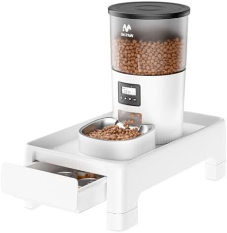 IMIPAW Raised Pet Feeder Stand, Adjustable Height with Drawer to Storage Pet Food, Non-Slip, Suitable for Cat and Puppy Feeders as Well as Water Fountains