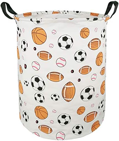 KUNRO Round Basketball Football Laundry Gift Basket Storage Hamper, Clothes Storage Organizer Bins, Shelf Basket with Handles for Room Decor (Balls)
