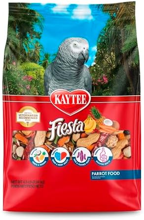Kaytee Fiesta Parrot Food, Nutritious and Fun Blend, Supports Skin, Feather, Digestion, Brain and Heart Health, 4.5 pounds