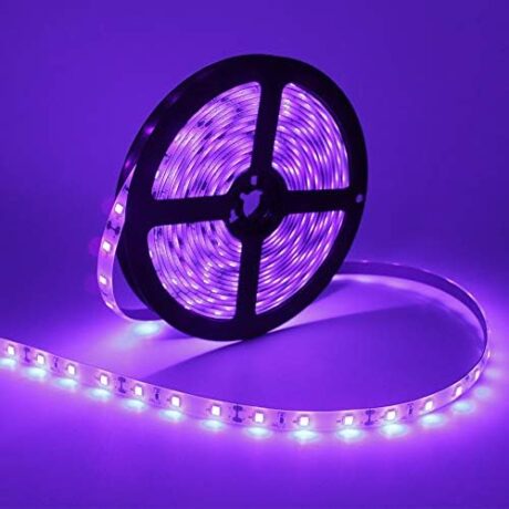 LED UV Black Light Strip Kit, 16.4FT/5M Ultraviolet Waterproof IP65 3528 300LEDs, 395nm-405nm Blacklight for DJ Bar Club Party Decor Night Fishing with 12V Power Supply