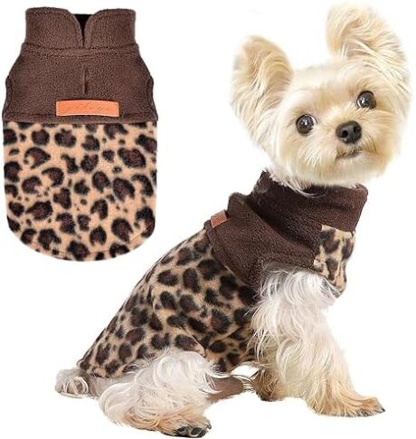 Leopard Dog Sweaters for Small Dogs Girl Boy Fleece Puppy Sweater Warm Soft Pet Holiday Clothes for Small Cats and Dogs Chihuahua Sweatshirt, S, Leopard
