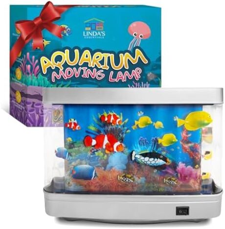 Linda's Essentials Fake Fish Tank Frutiger Aero Fish Lamp - Fake Aquarium Decorative Lamp, Artificial Fish Tank with Moving Fishes, Artificial Baby Aquarium Toy Night Light, Plug in Moving Lamp