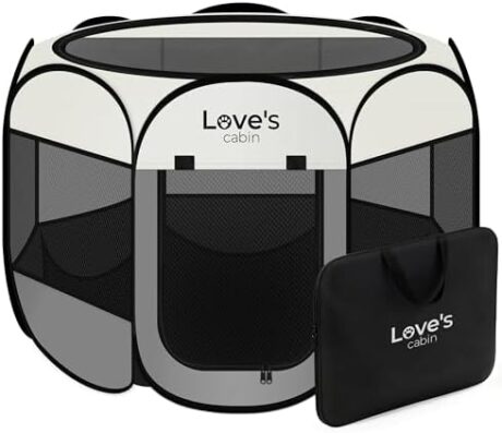 Love's cabin Pet Puppy Dog Playpen, Small Dog Tent Crates Cage Indoor/Outdoor, Portable Playpen for Cat, Foldable Pop Up Dog Kennel Playpen with Carring Case, Removable Zipper Top, Grey