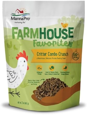 Manna Pro Farmhouse Favorites Critter Combo Crunch Poultry Treat, Protein Poultry Treat, Encourages Natural Foraging Behavior, 100% Natural Blend of Black Soldier Fly Larvae, Mealworms & Shrimp, 2lb