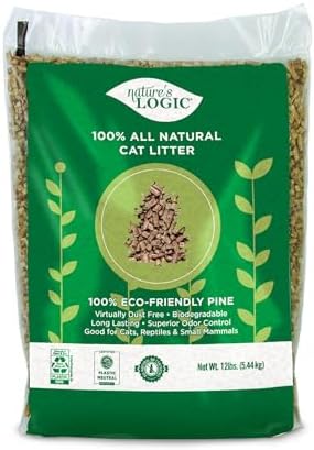 Nature's Logic 100% Natural Pine Pellet Cat Litter - 100% Ponderosa Pine, Dust-Free, Unscented, Biodegradable - Safe for Cats, Kittens, Reptiles & Small Pets - Highly Absorbent - 12 lb Bag