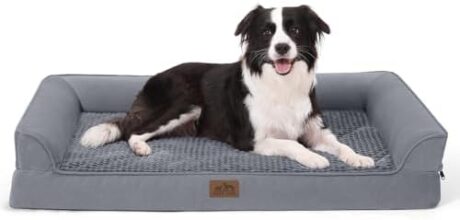 Orthopedic Dog Beds for Large Sized Dog, XL Bolster Pet Couch with Waterproof Lining, Egg Crate Foam Sofa for Pets Up to 100 lbs, U-Shaped, 42x30x7.5 inch, Grey