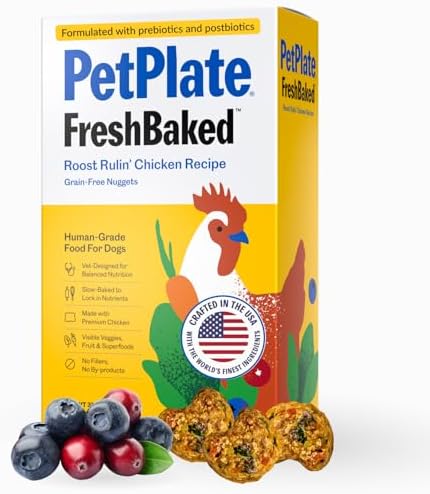 PetPlate Roost Rulin' Chicken FreshBaked Dry Dog Food, Gently Baked and Air-Dried Human Grade Dog Food, Formulated with Prebiotics and Postbiotics, Grain Free, No Fillers or by-Products 2lbs
