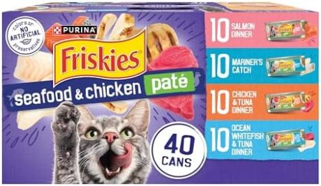 Purina Friskies Pate Wet Cat Food Variety Pack Seafood and Chicken Pate Favorites 40ct VP - (Pack of 40) 5.5 oz. Cans