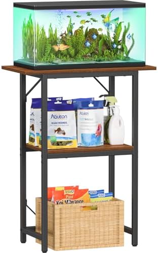 Snughome 10-20 Gallon Fish Tank Stand, Aquarium Stand 2-Tier Storage Shelves, Heavy Duty Terrarium Stand for Home Office Fish Tank Shelf, 24" L x 11.81" W x 30.71" H, Rustic Brown