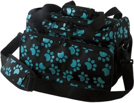 WAHL Professional Animal Travel Tote Bag with Zipper - Travel Bag - Storage Pack for Grooming Supplies - for Dog, Cat & Pet Groomers - 28.8 Inches, Turquoise Paw Print Design (#97764-300)