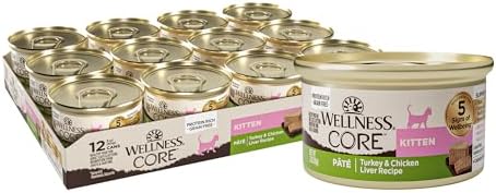 Wellness CORE Pate Kitten Wet Cat Food, Natural, Protein-Rich, Grain Free, 3 Ounce, 12 Pack (Turkey & Chicken Liver)