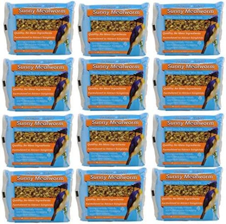 Wildlife Sciences Songbird Treats Seed Bars | 12 Pack of 7 oz Bird Seed Cakes for Wild Birds (Sunny Mealworm)