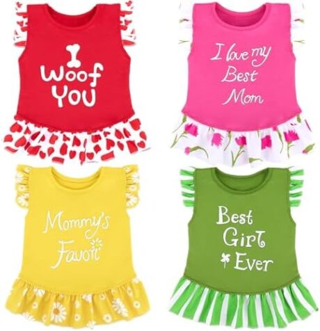 XPUDAC 4 Pack Dog Dress Girl Clothes for Small Dogs Girl Flower Dresses for Dogs Apparel Colorful Small Dog Clothes Female (S, 4 Flower)