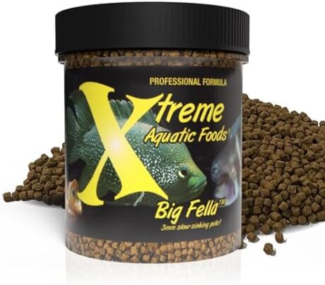 Xtreme Big Fella 3.0mm Pellets: Professional Nutrition for Medium to Large Cichlid/Community Fish - Boost Immune & Digestive Health, Color & Energy, Max Protein Fish Food – USA Farm Grown (2.5oz)