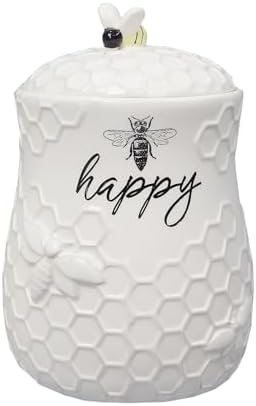 Young's Inc. Ceramic Honey Bee Cookie Jar with Lid and Handle – Honeycomb Design, 5.75" x 5.83" x 7.87", Decorative and Functional Kitchen Storage - Tea Canister
