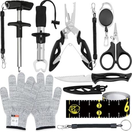13-in-1 Fishing Multi-Tool Kit with Pliers, Fillet Knife, Lip Gripper, Scissor, Hook Remover - Fly, Ice, Saltwater & Freshwater Fishing for Serious Angler