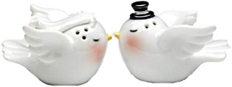 2.75 Inch White Bride and Groom Bird Themed Salt and Pepper Shakers