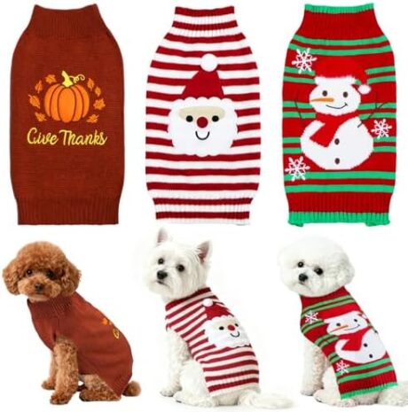 3 Pack Thanksgiving Christmas Dog Sweater, Dog Thanksgiving Christmas Outfit Sweaters Fall Holiday Sweaters Clothes for Small Medium Large Dogs Pets (Medium)