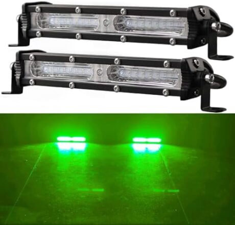 7Inch Green LED Boat Hunting Lights Bar 2PCS Single Row Slim Auxiliary Work Lights Green Fishing Navigation Lights fit for car Houseboat Yacht Airboat Fishing Docking Decking Lighting