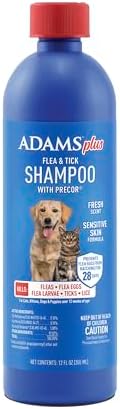 ADAMS Plus Flea & Tick Shampoo with Precor for Dogs, Cats, Puppies & Kittens, Flea Shampoo to Treat Flea Infestations, Kills Ticks, Fleas, Flea Eggs & Lice, Cleans and Conditions Coat, 12 Ounces