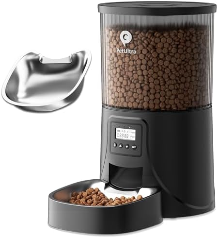 Automatic Cat Feeder: 4L Timed Cats Food Dispenser Programmable 1-6 Meal for Cat and Small Medium Dog- Auto Pet Feeder Easy to Set Up Dual Power Supply with Desiccant Bag| Detachable Washable