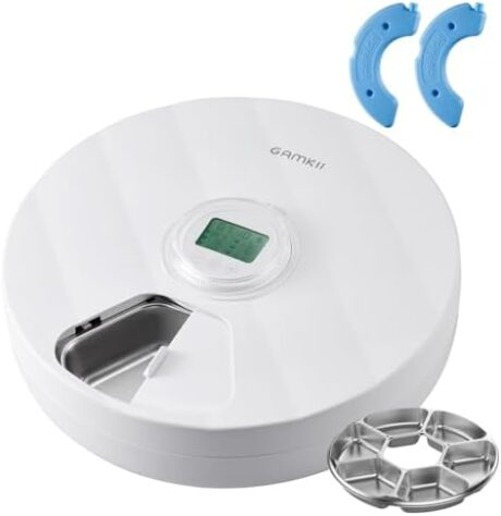 Automatic Cat Feeder Wet Food, Battery Operated Auto Feeder with 2 Ice Packs, Digital Cordless Pet Fresh Food Bowl with Timer and Memory Function for Cats Small Dogs (6-Meal Stainless Steel)