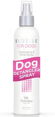 BioSilk for Dogs Detangling Spray with Shine Support, Lightweight Leave In Grooming Mist that Helps Smooth Coats, Detangle, and Add Shine Without Buildup, 8 Fl Oz