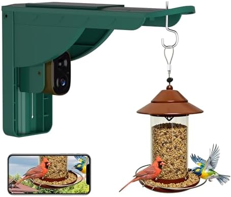 Bird Watching Camera with Solar & Roof, AI Identify, 2K HD Live View & Instant Notifications, Compatible with Any Birds Feeder - Ideal Gift for Bird Lover, with SD Card, Without Feeder