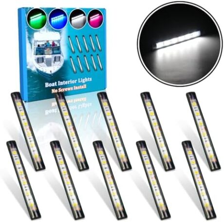 Botepon Upgraded Boat Interior Lights, No Drill Install Marine LED Lights with Adhesive & IP67 Waterproof, Boat Deck/Cockpit Lighting for Night Fishing Safety, White