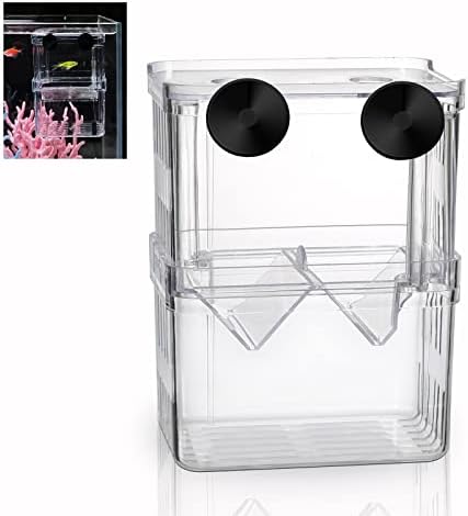 Boxtech Aquarium Fish Tank Hatchery Incubator Breeding Box, Acrylic White Breeder Isolation Divider Hatching Boxes Accessory Small Baby Fishes Shrimp Clownfish Guppy