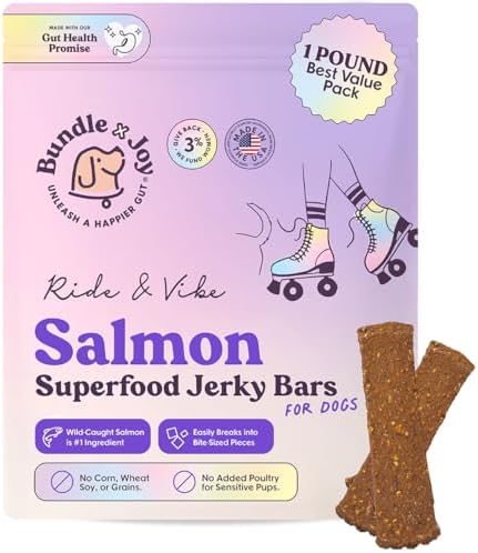 Bundle x Joy Ride & Vibe Wild-Caught Salmon Jerky for Dogs - 16 Oz Bag - Corn, Poultry, Soy & Grain Free Salmon Dog Treats Made in USA