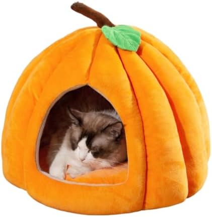 Cat Beds for Indoor Cats, Pumpkin Cat House,Cute Pumpkin Shape Cat Cave Bed Cat Tent with Removable Cushion, Warm Cave Nest Sleeping Bed Puppy House for Cats Small Dogs (Orange, 22 in)