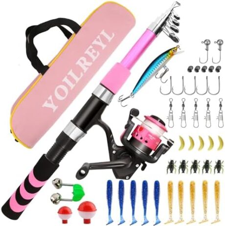 Collapsible Telescopic Fishing Rod and Reel Combo Push Button Small Fishing Pole Kit Beginner Youth Boys Fishing Starter Set Tackle