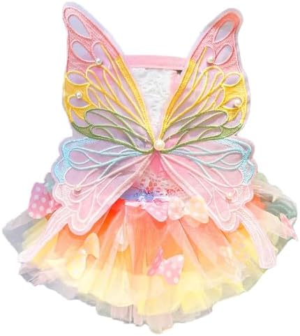 Dog Princess Dress,Summer Thin Cat Rainbow Butterfly Pettiskirt Cute Pet Clothes Chihuahua Teddy Dress Pet Supplies (L)