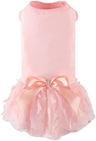 Dog Soft Cotton Dress Tutu Outfit Skirt with Cubic Butterfly Princess Dress for Small Medium Dogs Christmas Holiday Picnic Birthday Party (Pink, XL)