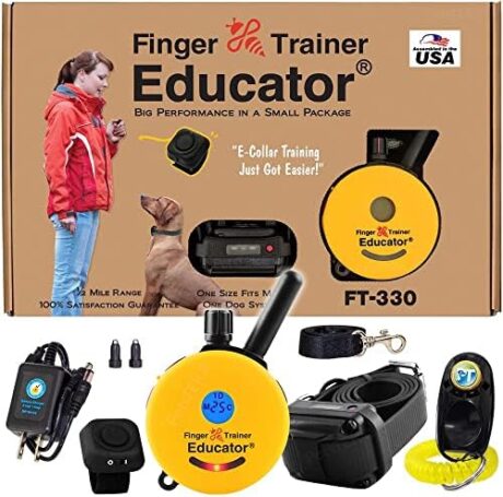 Educator FT-330 Finger Trainer E Collar for Dog Training with Remote - 1/2 Mile Range, Waterproof, 100 Stimulation Levels, Tone or Vibration Mode, Night Light Tracking for Small, Medium & Large Dogs