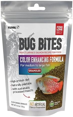 Fluval Bug Bites Color Enhancing Fish Food for Tropical Fish, Granules for Medium to Large Sized Fish, 4.4 oz.
