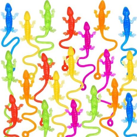 HLARTNET 46 PCS Sticky Lizards for Kids, Stretchy Sticky Lizards Toys Bulk for Reptile Party Favors, Children Lizards Gifts for Goodie Bags Stuffers Pinata Filler Students Rewards