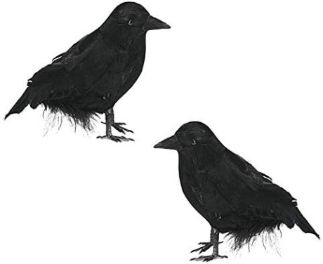 Halloween Realistic Black Ravens Decorations - Artificial Feathered Crows Set - Handmade Outdoor Indoor Party Props - Life-Like Crow Birds Decoration 2 Pack