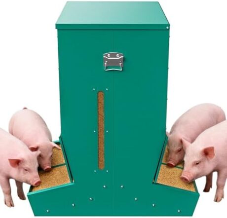 Heavy Duty 4-Door Hog Feeder for Pigs, Outdoor Self Feeder with Rainproof Lid for Hog Farm, Homestead, and Pasture