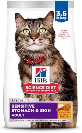 Hill's Science Diet Adult 1-6 Sensitive Stomach & Skin Dry Cat Food, Chicken & Rice, 3.5 lb. Bag (Updated Formula)