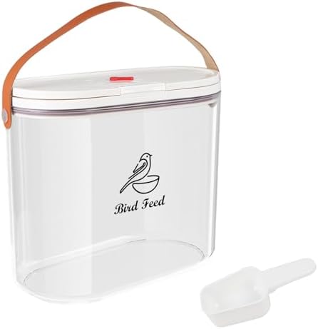 Outdoor Bird Seed Storage Container 7Lbs|Portable Bird Food Container with Handle|Clear Bird Seed Bin with Food Scoop|ideal for Wild Bird Seed,Sunflower seed|Clear Plastic-BPA Free